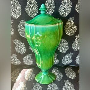 Mancioli Italy Mid Century Modern Green Ceramic Decorative Jar Lidded Vase